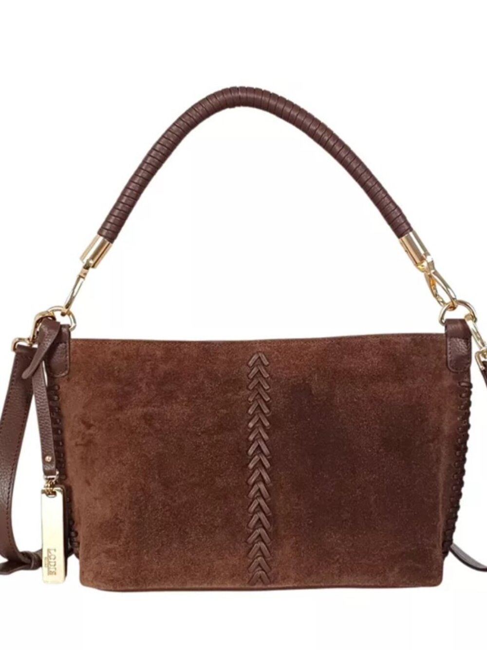 Lodis Brown Suede Shoulder Bag with Braided Detail